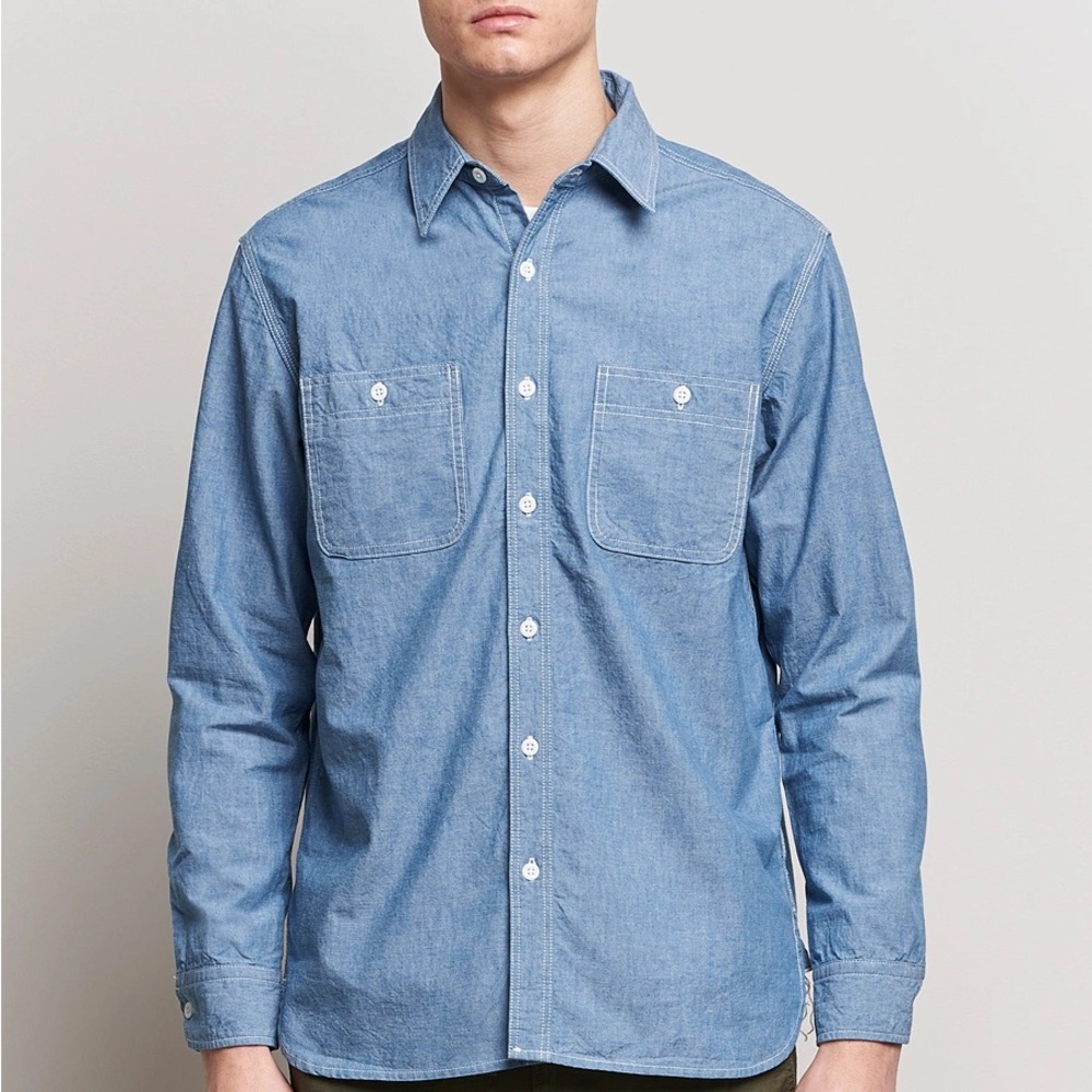 Beams Plus Work Chambray Overshirt Light Blue - Picture 2 of 16